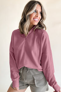 Zipped Neck Pullover Drop Shoulder Sweatshirt