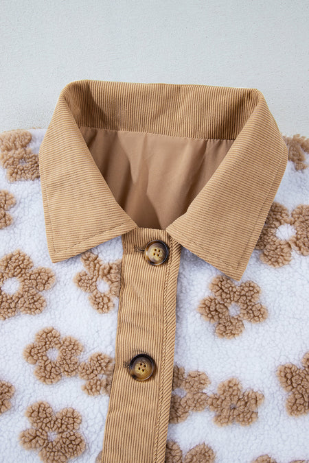 Cute Flower Pattern Button Up Fleece Jacket