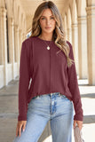 Solid Exposed Seam Crew Neck Long Sleeve Top
