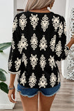 Printed 3/4 Sleeve V Neck Blouse