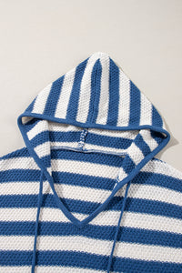 Stripe V Neck Pocketed Drawstring Hooded Sweater