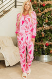 Christmas Tree Print V Neck Buttoned Pullover and Drawstring Pants Lounge Set