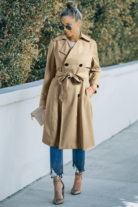 Lapel Collar Waist Tie Wind Coat