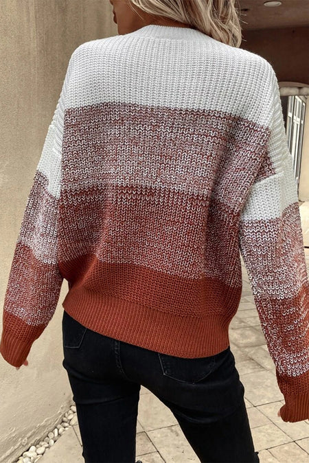 Color Block Drop Shoulder Ribbed Trim Sweater