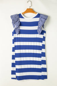 Stripe Contrast Ruffled Sleeve T-shirt Dress