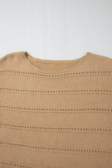 Boat Neck Drop Shoulder Pointelle Knit Sweater