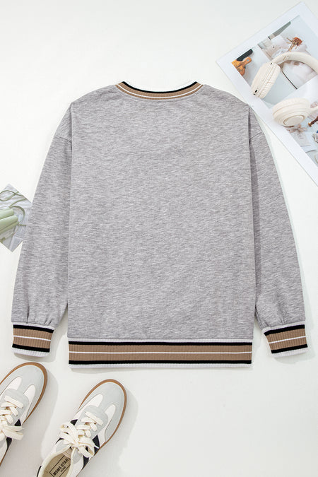 Varsity Striped V Neck Sweatshirt
