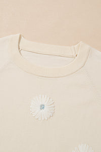 Flower Pattern Short Sleeve Knitted Top
