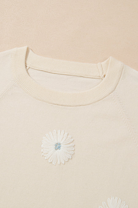 Flower Pattern Short Sleeve Knitted Top