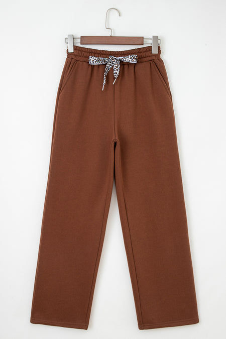 Fleece Lined Leopard Drawstring Pants