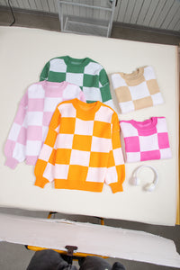 Checkered Bishop Sleeve Sweater