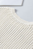 Fishnet Knit Ribbed Round Neck Short Sleeve Sweater Tee