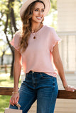 Solid Textured Ruffled Short Sleeve Blouse