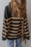 Stripe Collared Quarter Zipper Oversized Sweater