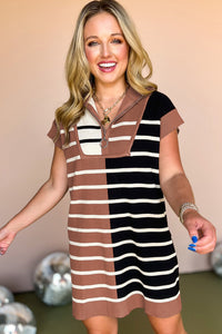 Color Block Quarter Zip Sweater Dress