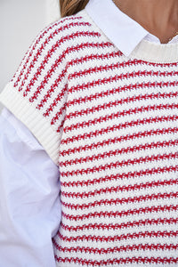 Stripe Ribbed Trim Loose Fit Knitted Sweater Vest