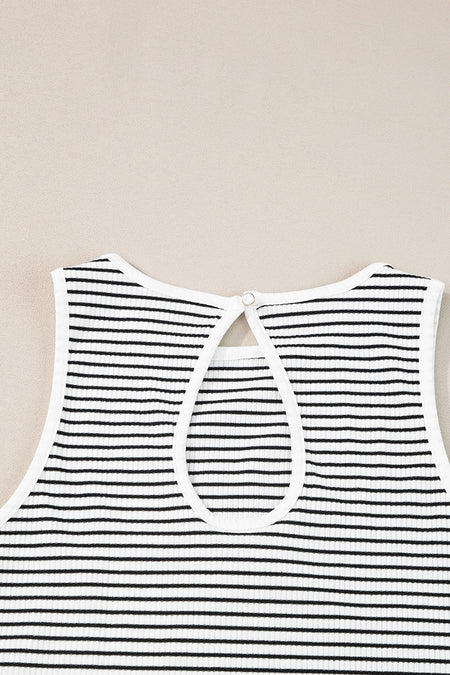 Striped Print Ribbed Knit Sleeveless Top