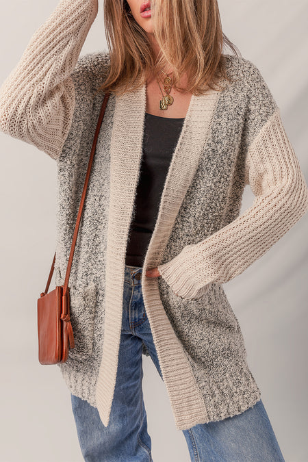 Color Block Pocketed Open Front Cardigan
