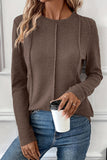Solid Exposed Seam Crew Neck Long Sleeve Top