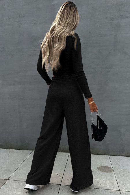 Crop Top and Wide Leg Pants Two Piece Set