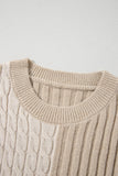 Cable Knit Colorblock Crew Neck Drop Shoulder Sweater