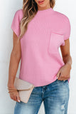 Patch Pocket Ribbed Knit Short Sleeve Sweater