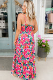 Rose Floral Twisted Smocked Back Tiered Maxi Dress