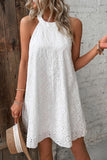 Boho Eyelet Pattern Halter Neck Sleeveless Dress