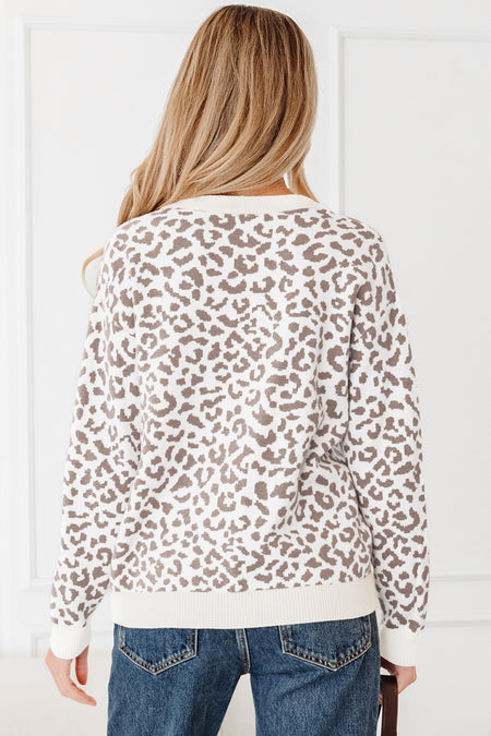 Leopard Chunky Knitted Cardigan Sweater