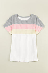 Ribbed Color Block Patchwork T-shirt