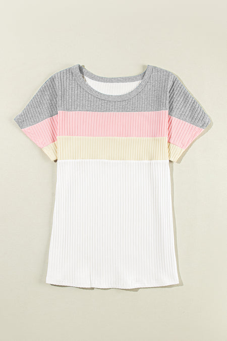 Ribbed Color Block Patchwork T-shirt