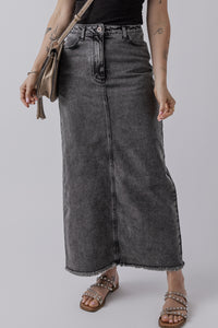 Raw Hem Back Split High Waist Long Skirt