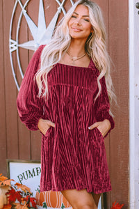 Long Sleeve Tiered Ribbed Velvet Dress