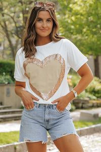 Sequined Heart Crew Neck Short Sleeve Top