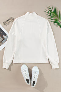 Zipped Neck Pullover Drop Shoulder Sweatshirt