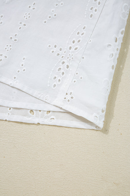 Eyelet Smocked Cuff Sheer Blouse