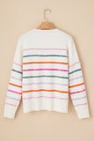 Colorful Striped Ribbed Trim Sweater