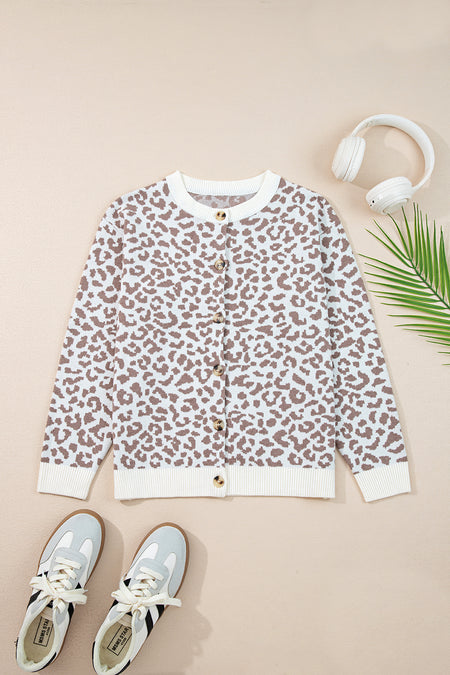 Leopard Chunky Knitted Cardigan Sweater