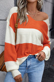 Stripe Loose Color Block Drop Shoulder Bubble Sleeve Sweater