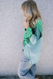 Colorblock Stitching Patchwork Buttoned Long Sleeve Top