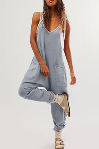 Waffle Knit Spaghetti Straps Loose Fit Jumpsuit