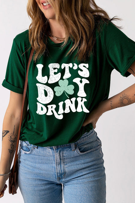 Lets Day Drink Clover Print Round Neck T Shirt