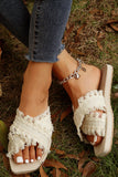 Tassel Woven Crossed Straps Flat Slippers