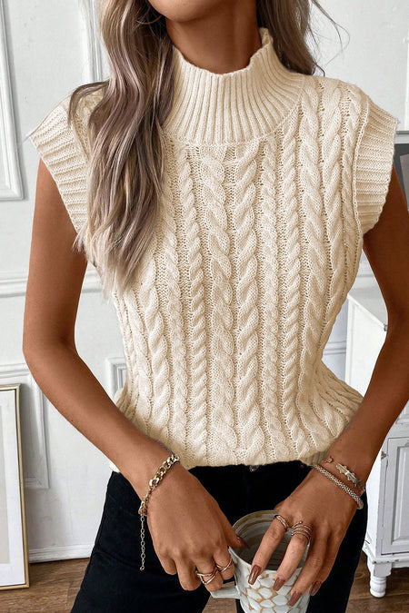Cable Knit High Neck Sweater Vest