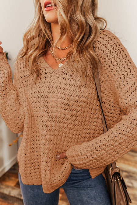 Hollow-out Crochet V Neck Sweater
