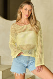 Open Knit Crochet Bell Sleeve Tunic Sweater