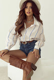 Stripe Drop Shoulder Bubble Sleeve Loose Shirt