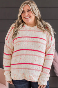 Stripe Drop Shoulder Side Split Plus Size Sweater