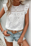 Eyelet Embroidered Ruffled Flutter Sleeve Blouse