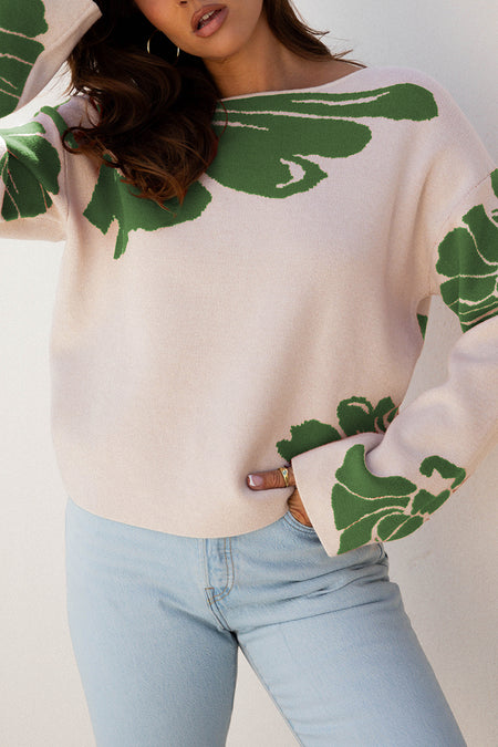 Flower Pattern Oversized Sweater